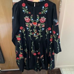 Zara black flora babydoll dress